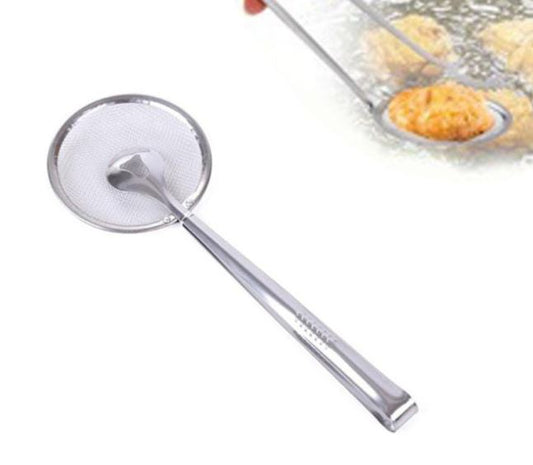 2 IN 1 FRYING TONG | Imported Small Multi-functional 2 in 1 Fry Tool Filter Spoon Strainer With Clip, Oil Frying BBQ Filter Stainless Steel Mesh